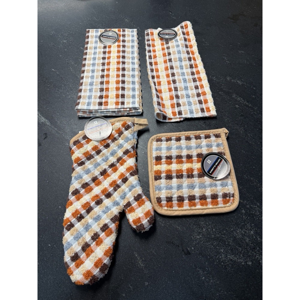 Vintage Montgomery Ward 4pc Kitchen Towel Set NOS 100% Cotton USA Retro 70s
